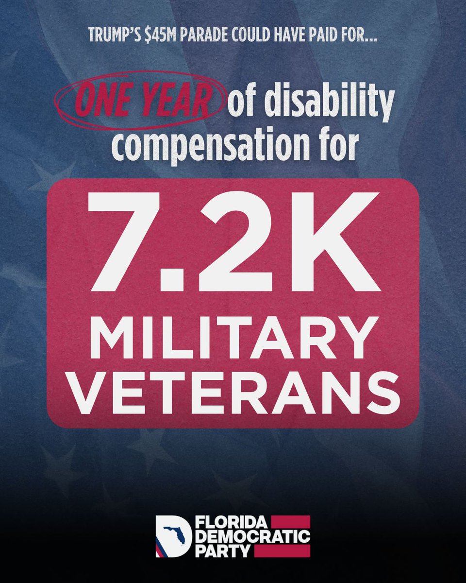 The $45M Trump splurged on his military birthday parade could have paid for critical resources and assistance for our veterans.

Disgraceful.