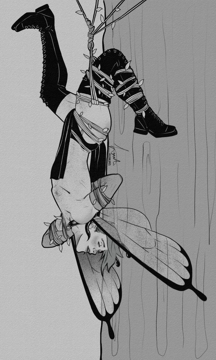 leiihlopes's tweet photo. Congrating @Hamlet_Machine for digital release day of PK2 with a fanart of Juan in the Bondage Fairies universe, because I think he would fit so perfectly in, look at him, such a baby all trapped in the vines 🤏🏻🧚🏻🥰 https://t.co/gtFytjm7uu