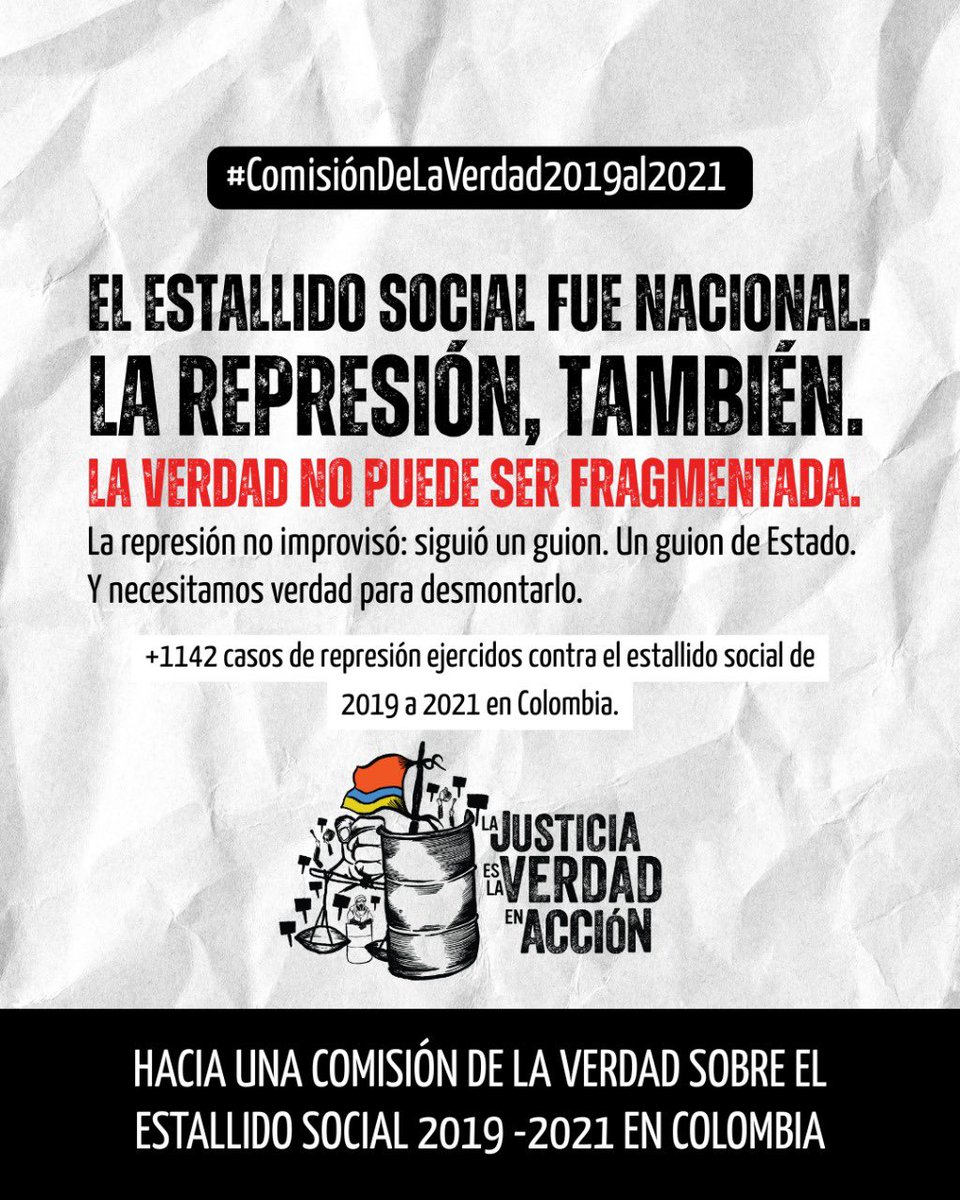 Más de 4 años de impunidad pesan demasiado. La represión Estatal contra el Estallido Social 2019-2021 en Colombia de conocerse #ComisiónDeLaVerdad2019al2021 un compromiso pendiente. @PetroGustavo <a href="/MinjusticiaCo/">MinJusticia Colombia</a> <a href="/MinInterior/">MinInterior Colombia</a>