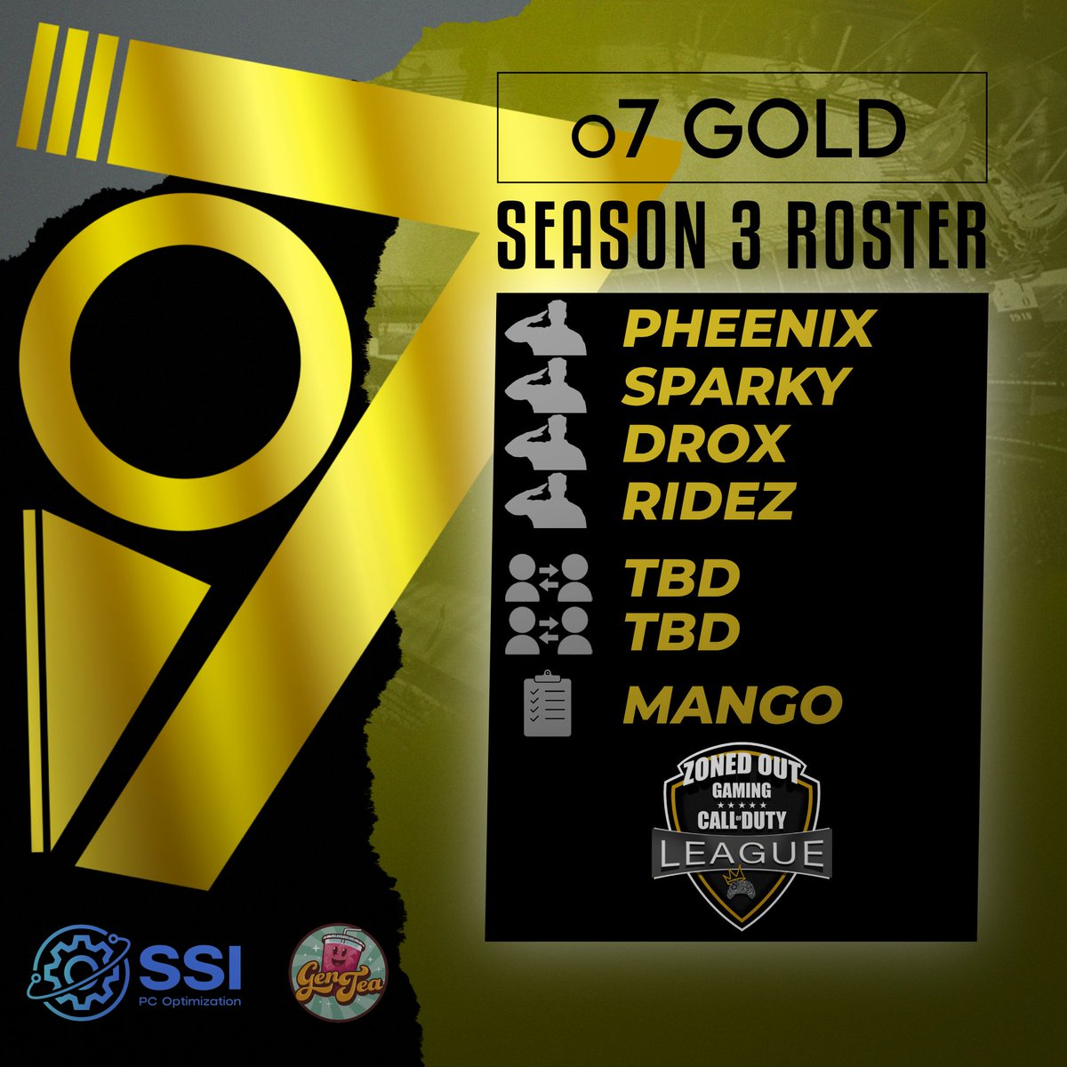 o7 Esports (@o7xesports) on Twitter photo Welcome in a very special crew repping o7 in the Master Division of <a href="/ZGLCallofDuty/">Zoned Out Gaming League</a>, o7 Gold! In fact they have a match tonight against <a href="/WeThriveEsports/">ThriveGG LLC</a>! S/O <a href="/ssi_pc_opti/">SSI PC Optimization Services</a> you know the magician on this team!
🫡<a href="/pheenix_cod/">pheenix</a>
🫡<a href="/SparkyCOD_/">SparkyCOD_</a>
🫡<a href="/droxrx/">drox</a>
🫡<a href="/Ridez74/">Ridez</a>
📋<a href="/mangerzzzz/">Mango</a> Welcome in a very special crew repping o7 in the Master Division of <a href="/ZGLCallofDuty/">Zoned Out Gaming League</a>, o7 Gold! In fact they have a match tonight against <a href="/WeThriveEsports/">ThriveGG LLC</a>! S/O <a href="/ssi_pc_opti/">SSI PC Optimization Services</a> you know the magician on this team!
🫡<a href="/pheenix_cod/">pheenix</a>
🫡<a href="/SparkyCOD_/">SparkyCOD_</a>
🫡<a href="/droxrx/">drox</a>
🫡<a href="/Ridez74/">Ridez</a>
📋<a href="/mangerzzzz/">Mango</a>