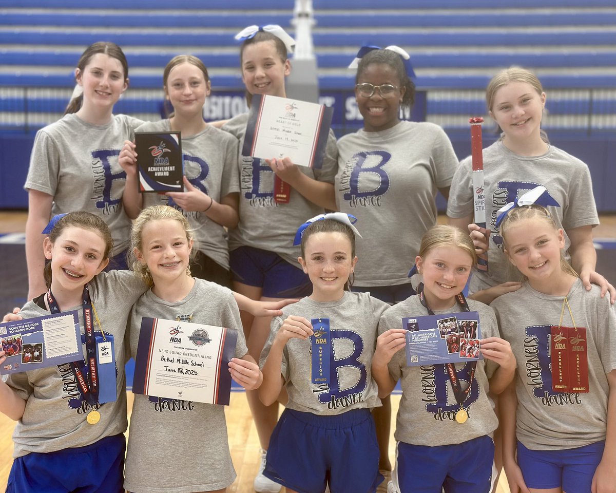 _BEMSHornets's tweet photo. ✨ Our Dance Team had an incredible week at NDA Dance Camp!✨ They brought home the “Heart of Gold Award,” recognizing their spirit and teamwork! Huge congratulations to Sophie J. and Berkley B. for being named All Americans!! 💙💙💙 #bethebest https://t.co/2YtS35bbYn