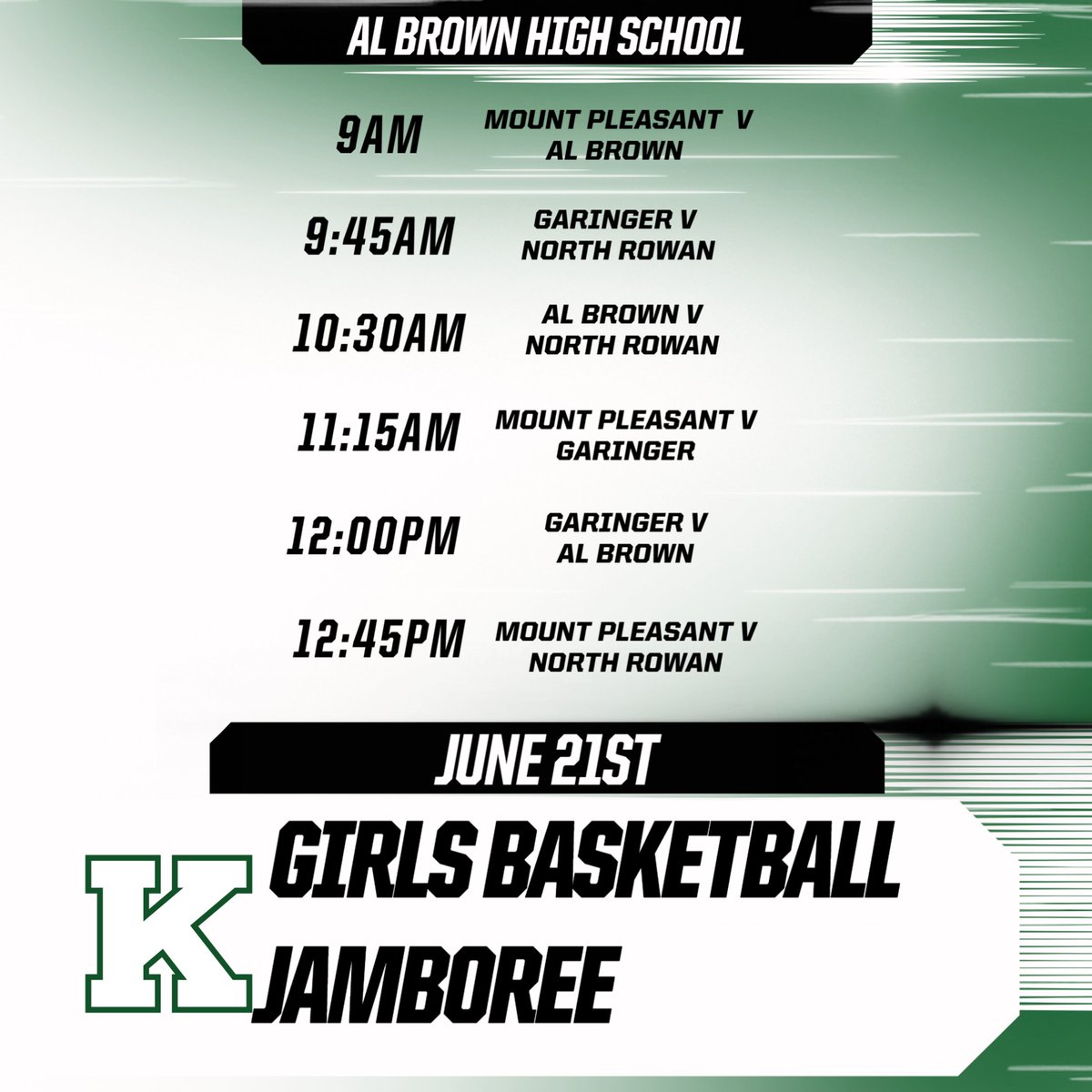 Saturday's schedule! All games played in Bullock gym. 
Next Friday is the big jamboree. Come check us out!