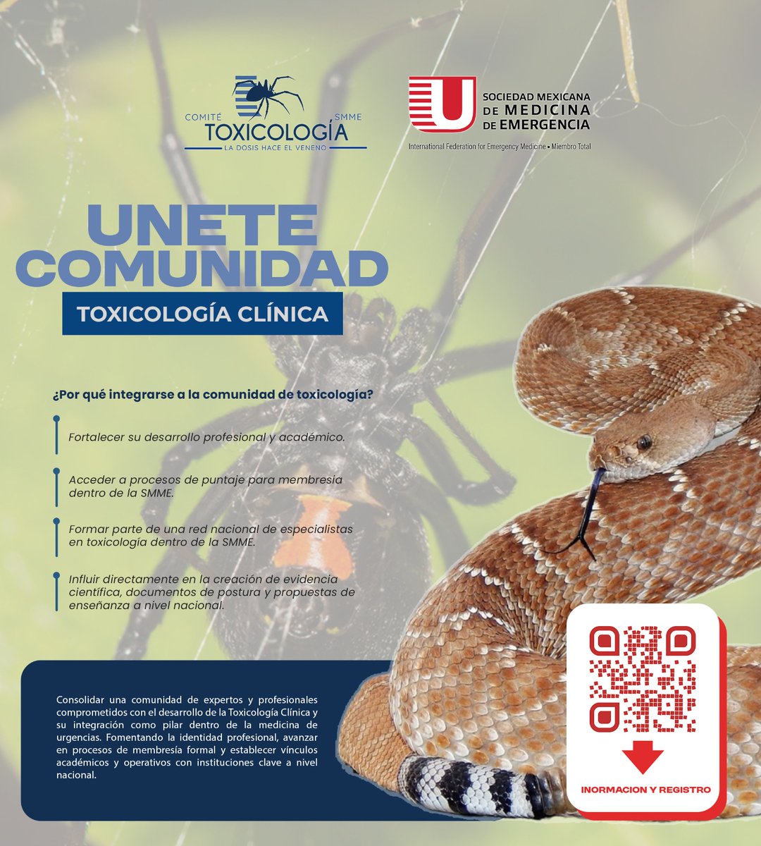 🚨💀 ¿Te late la Toxicología Clínica?
Únete al Comité de Toxicología de la SMME 🧪⚡
forma parte de la red de cracks que impulsen la toxicología clínica como un pilar de la medicina de urgencias en México 
📲 Llenalo aquí: forms.gle/supq349AjpdXwu…
#SMME #SoyTóxicoPeroAcadémico