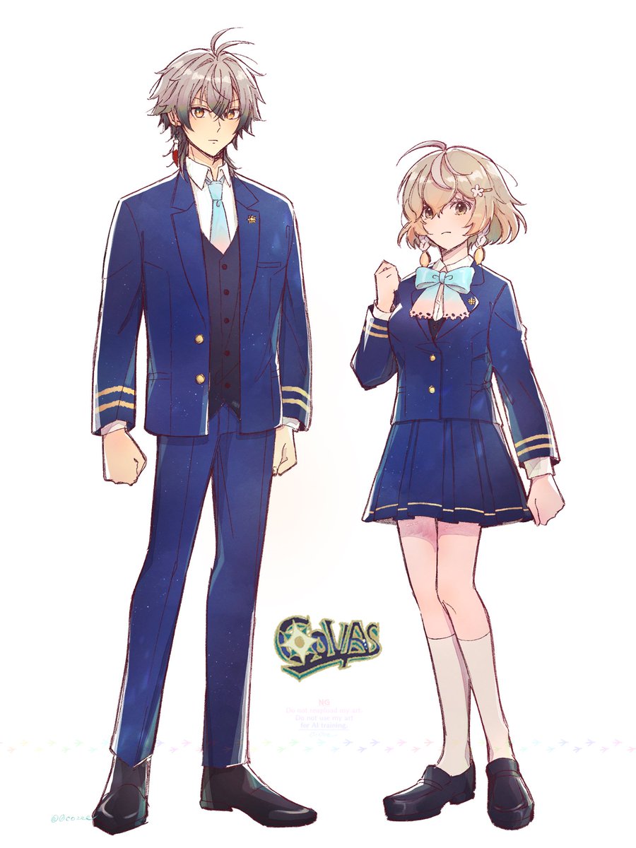 今年のコヴァ高はブレザーと聞いて  ※捏造制服
Denauthの凉舞くんとクララさんが同学年予定でご入学されるのとても楽しみ