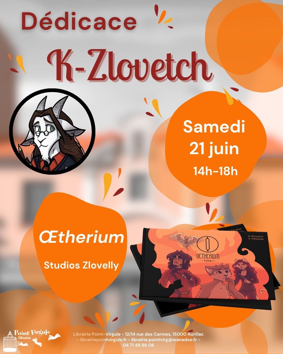 felinverses's tweet photo. 📕 Samedi 21 Juin, @k_zlovetch aura le plaisir de dédicacer l'OEtherium à la librairie Point Virgule d'Aurillac ! https://t.co/T5xko0ocDL