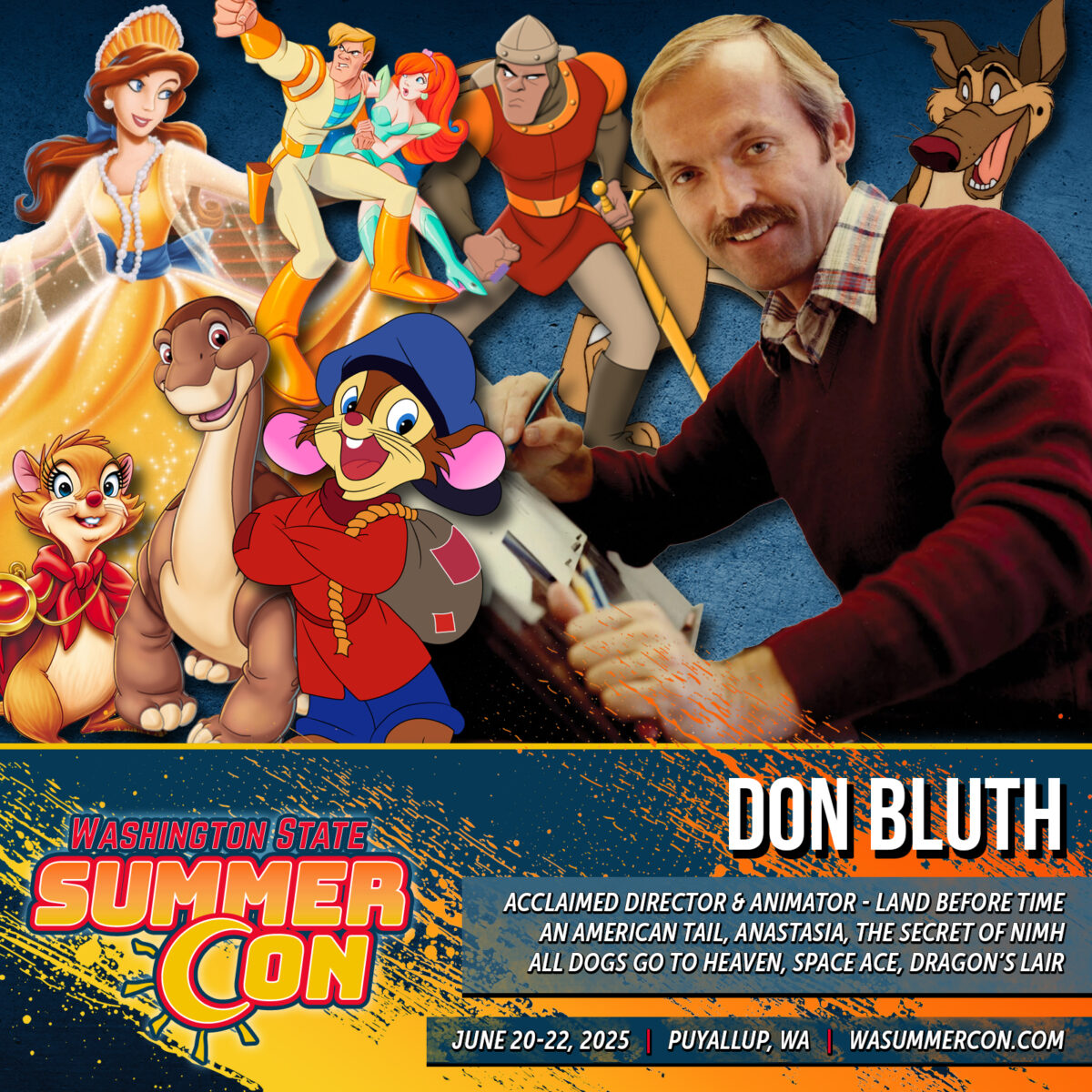 DonBluth's tweet image. This weekend I will be at the Washington State Summer Con, Saturday and Sunday. I will be bringing copies of my autobiography and doing live drawings this weekend. If you get a chance, come by and say hello. - Don