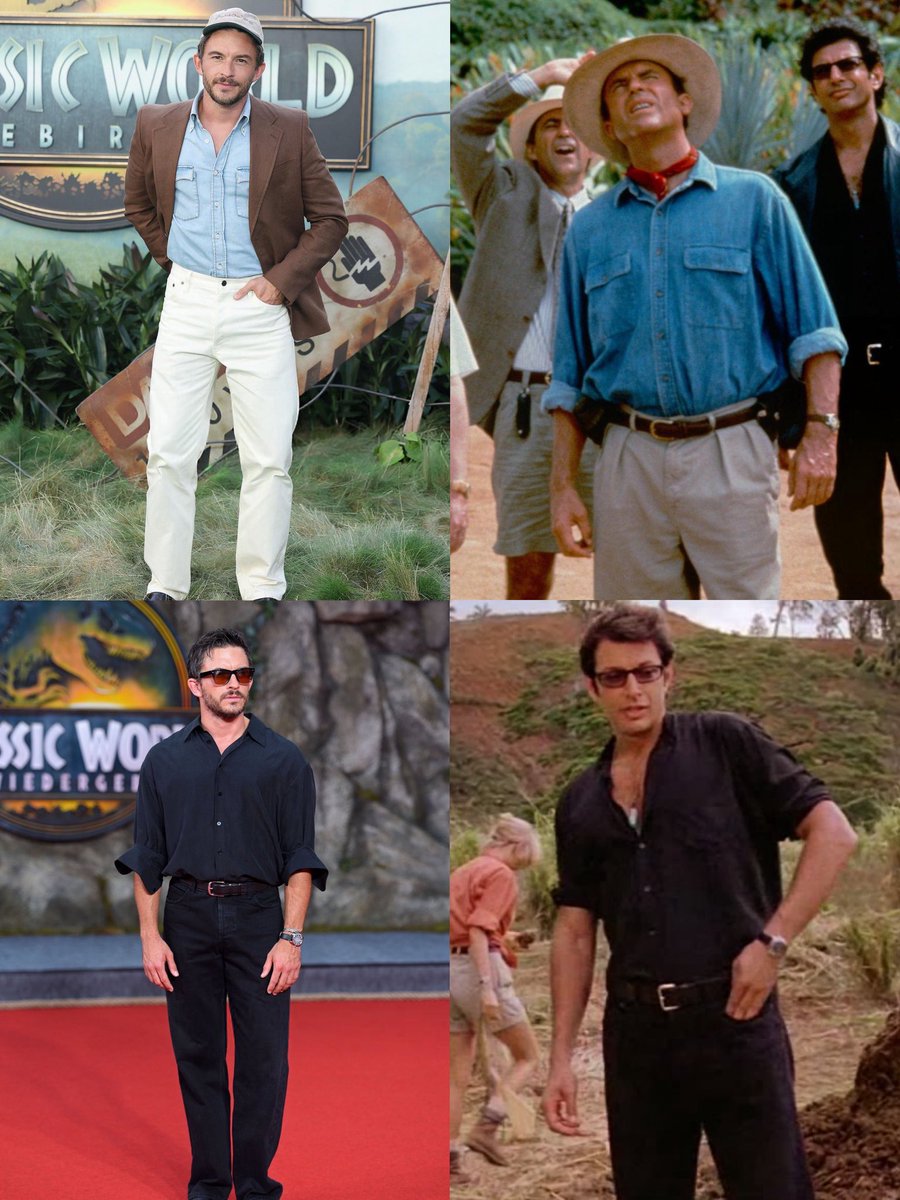 jonathan bailey referencing the OG jurassic park characters with his jurassic world: rebirth premiere outfits