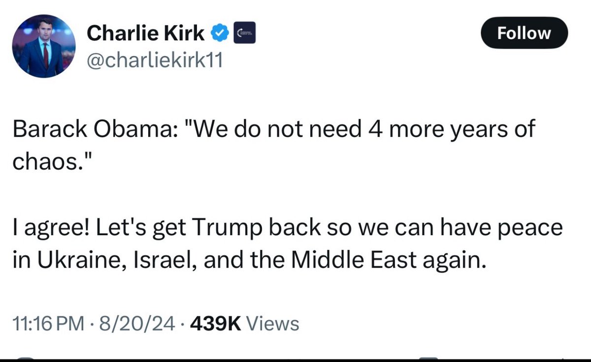 jjacosta28's tweet photo. @charliekirk11 This aged poorly, like fine milk. 👀 https://t.co/EvASYEKYhy