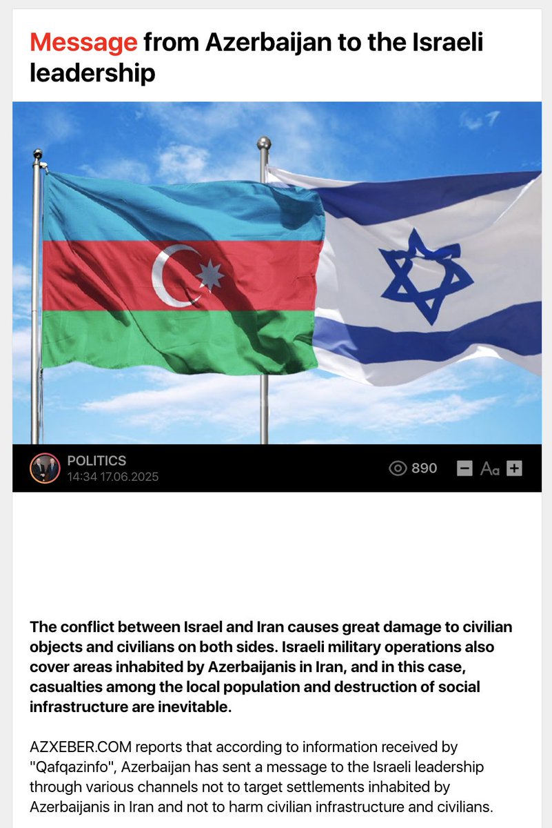 Azerbaijan asked Israel not to target areas populated by ethnic Azerbaijanis. The rest of Iran and its civilians are presumably fair game, and AZ will undoubtedly continue to shuttle Israel almost 50% of its crude oil imports
