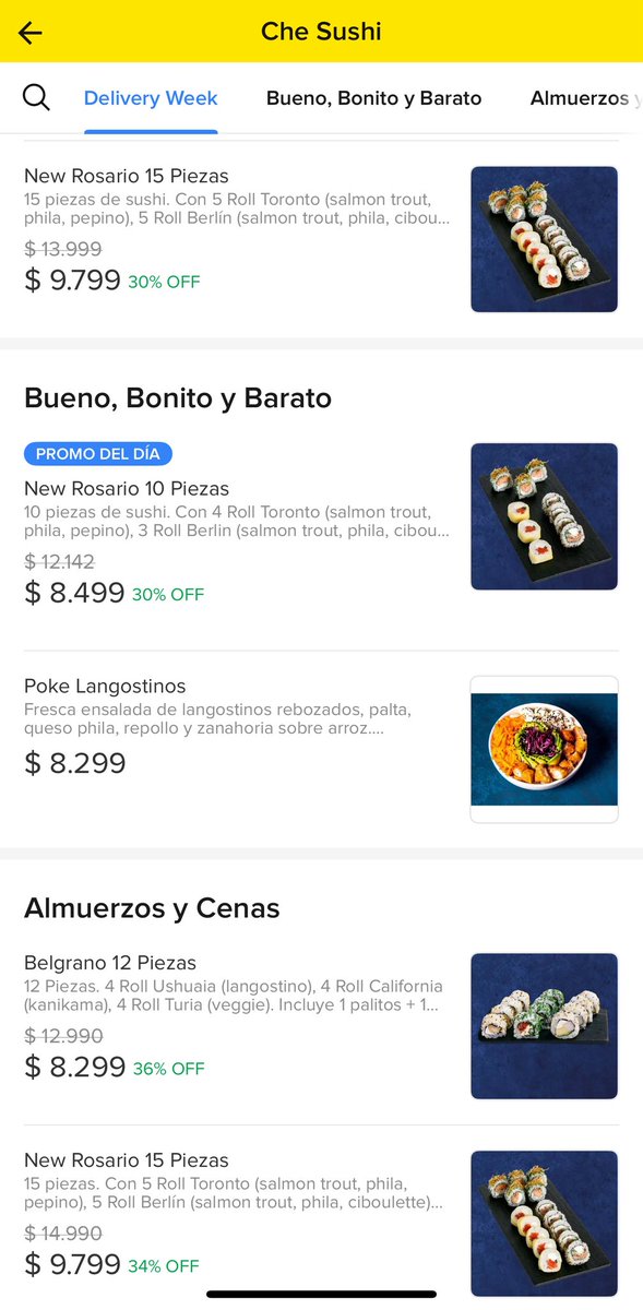 Día del sushi 🍣 

Pensar q el día de la hamburguesa hacía primos x todos lados
Hoy pasa el día del sushi sin pena ni gloria 

Si queres pedir con $7000 de descuento , te dejo el link que te deja algunos combos en $3000
En la foto que dejo propuestas de CHE SUSHI