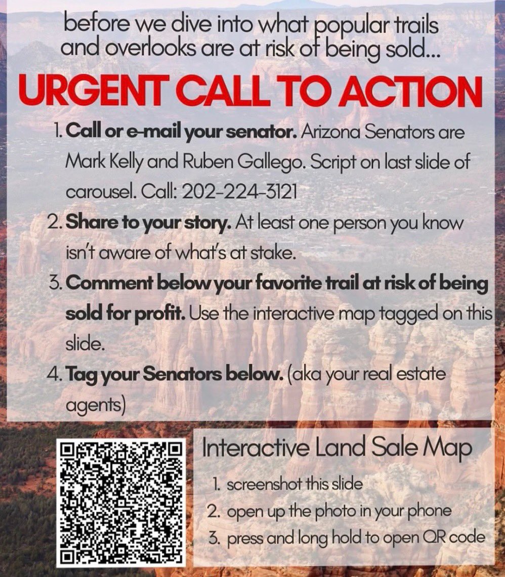 Freedom4AZ1776 (@freedom4az1776) on Twitter photo Call to Action!! Please contact AZ Senators about NOT ALLOWING public lands to be for sale!!! It's critical to step up & voice our clear opposition to this ludicrous idea!!!
<a href="/EliCraneAZ/">Eli Crane for Congress</a> <a href="/DrPaulGosar/">Paul Gosar</a> <a href="/RepAndyBiggsAZ/">Rep Andy Biggs</a> <a href="/RepDavid/">Rep. David Schweikert</a> <a href="/charliekirk11/">Charlie Kirk</a> <a href="/GarretLewis/">Garret Lewis</a> <a href="/azgop_ld4/">LD4 AZGOP</a> <a href="/realLD3AZGOP/">AZLD3GOP</a> Call to Action!! Please contact AZ Senators about NOT ALLOWING public lands to be for sale!!! It's critical to step up & voice our clear opposition to this ludicrous idea!!!
<a href="/EliCraneAZ/">Eli Crane for Congress</a> <a href="/DrPaulGosar/">Paul Gosar</a> <a href="/RepAndyBiggsAZ/">Rep Andy Biggs</a> <a href="/RepDavid/">Rep. David Schweikert</a> <a href="/charliekirk11/">Charlie Kirk</a> <a href="/GarretLewis/">Garret Lewis</a> <a href="/azgop_ld4/">LD4 AZGOP</a> <a href="/realLD3AZGOP/">AZLD3GOP</a>