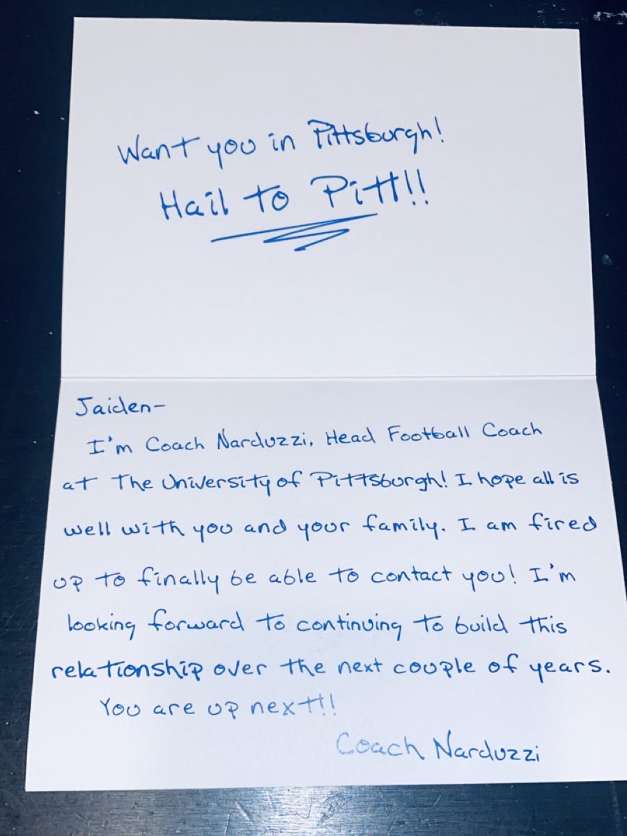 JaidenDavis38's tweet image. 🔵🟡 Pittsburgh Panthers🟡🔵 @Pitt_FB I feel the love 💯 Thank you for all the mail! It is very much appreciated! @CoachDuzzPittFB @coachdaoust @ARCHIECOLLINS_ @BatesBacker @coachcsanders @Coach_Manalac @Kb1Raw @coachjbronowski @CoachJjLaster @LindseyLamar5 @CoachDarveau
#H2P