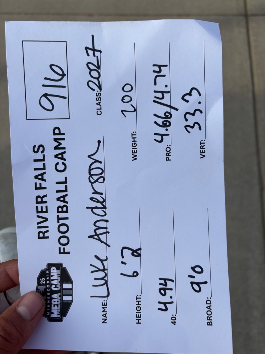 LAnderson_413's tweet image. Thank you @CoachWalkerRF for the opportunity to compete at the mega camp!! Here’s the numbers from the day!
@OJW_Scouting @PrepRedzoneWI @One11Recruiting @mwfbrecruiting
