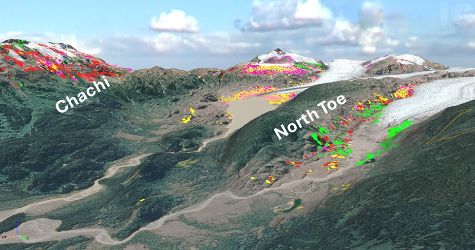EnduroMetals's tweet photo. This image of Andrei highlights the important roll of rapidly accelerating melting and retreat of glaciers in providing new exposures of bedrock. North Toe was ice covered 20 years ago and was first sampled only recently. https://t.co/29efR8T1DY