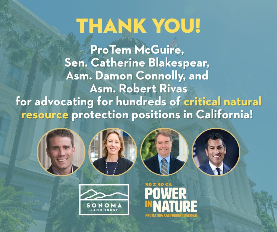 Thanks to #caleg for agreeing to pause #cabudget plan to sweep hundreds of critical natural resource protection positions! We appreciate <a href="/SenBlakespear/">Senator Catherine S. Blakespear</a>, <a href="/AsmConnolly/">Assemblymember Damon Connolly</a>, @robertrivas_ca &amp; 20+ of their colleagues for sharing our concerns and we call on <a href="/GavinNewsom/">Gavin Newsom</a> to concur.