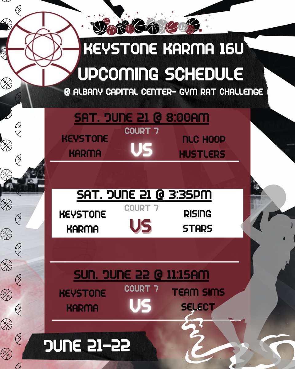 Coach Phil’s and Coach Sarah’s schedules for this weekend!
<a href="/GymRatCHALLENGE/">GymRat CHALLENGE-GymRat LIVE-GymRat RECRUITING IDX</a> 
<a href="/aaugirls_bball/">AAU Girls Basketball</a>
<a href="/TheRealAAU/">AAU Sports</a>
#KeystoneKarma #KarmaBasketball #AAUBasketball #GirlsHoops #FutureStars #BallisLife #NextGenHoopers #WomensBasketball #GrindSeason #HoopDreams