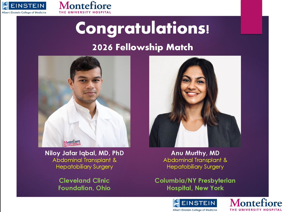 Montefiore Surgery (@montefioresurg) on Twitter photo Congratulations to our rising chief residents Drs. Murthy and Iqbal on their fellowship match today! Expect great things in transplant/HPB surgery from these two!! <a href="/CCFSurgery/">Cleveland Clinic General Surgery Residency Program</a> <a href="/ColumbiaSurgery/">Columbia Surgery</a> <a href="/ClevelandClinic/">Cleveland Clinic</a> <a href="/nyphospital/">NewYork-Presbyterian</a> <a href="/EinsteinMed/">Albert Einstein College of Medicine - Official</a> Congratulations to our rising chief residents Drs. Murthy and Iqbal on their fellowship match today! Expect great things in transplant/HPB surgery from these two!! <a href="/CCFSurgery/">Cleveland Clinic General Surgery Residency Program</a> <a href="/ColumbiaSurgery/">Columbia Surgery</a> <a href="/ClevelandClinic/">Cleveland Clinic</a> <a href="/nyphospital/">NewYork-Presbyterian</a> <a href="/EinsteinMed/">Albert Einstein College of Medicine - Official</a>