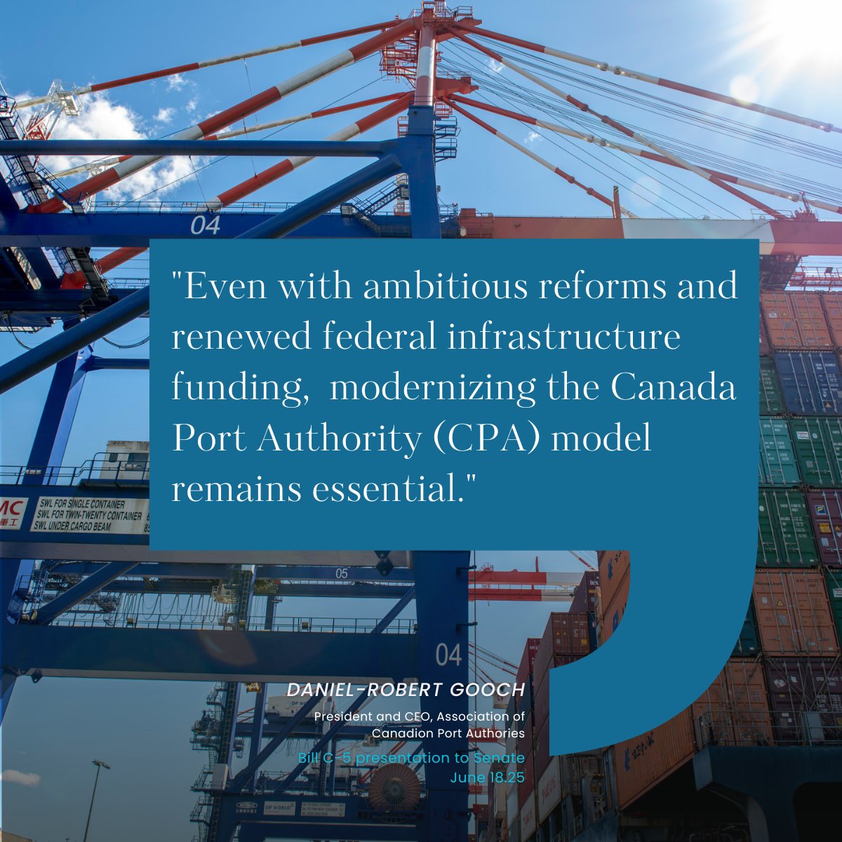 “Canada’s port authorities welcome the federal government’s steps to streamline project approvals for national interest projects, which we see as just one piece of a broader reform agenda,” said Daniel-Robert Gooch, President/CEO, ACPA
bit.ly/3SXeku4
#SenCA #CdnPoli