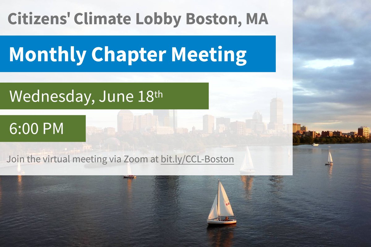 It's the third Wednesday in June, which means it's chapter meeting time again!  Join us tonight on Zoom to hear about what we've been up to and how you can join us to further #ClimateAction in Boston, across Massachusetts, and in Washington!