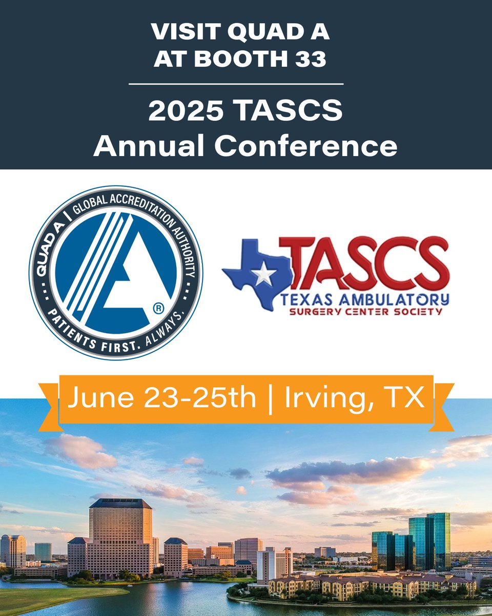 QUAD A (@quadanow) on Twitter photo We're headed to Irving, Texas for the 2025 <a href="/TexasASC/">Texas ASC Society</a> Annual Conference on June 23-25th!
Learn more about ASC Accreditation by QUAD A: hubs.ly/Q03sMVkR0
#QUADA #PatientsFirstAlways We're headed to Irving, Texas for the 2025 <a href="/TexasASC/">Texas ASC Society</a> Annual Conference on June 23-25th!
Learn more about ASC Accreditation by QUAD A: hubs.ly/Q03sMVkR0
#QUADA #PatientsFirstAlways