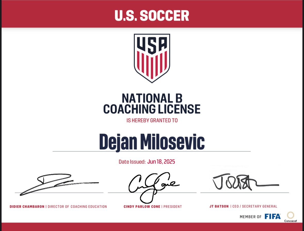 Officially USSF B Licensed! 🇺🇸⚽️

After a long and rewarding 6-month journey, I’m proud to share that I’ve earned my USSF B Coaching License.

#CoachingJourney #USSF #SoccerCoach #LifelongLearner #NextLevel #ThankYou #LicensedCoach #ALicenseNext #dallassurfsoccerclub