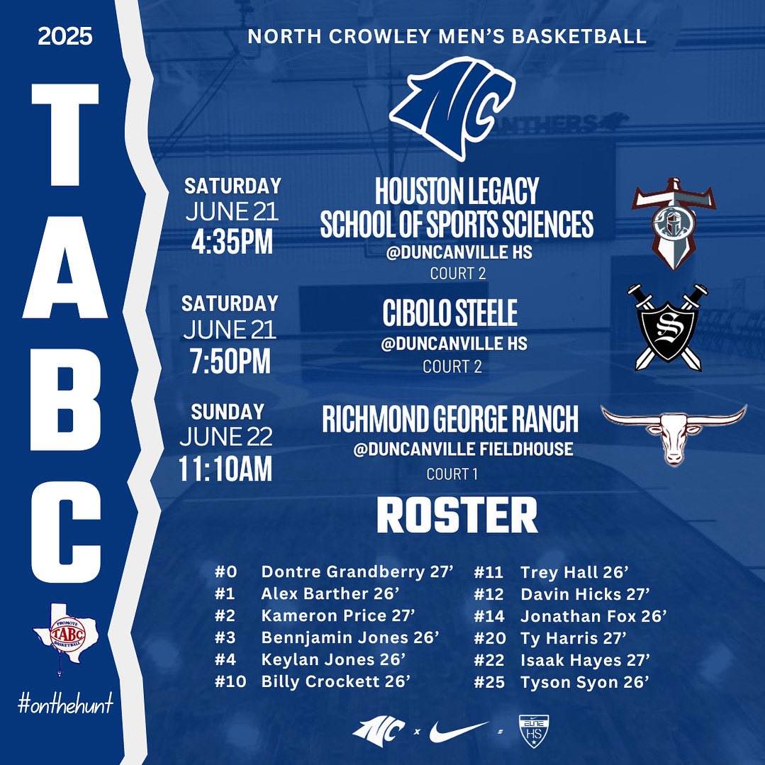 We will be playing in the TABC this weekend. Here is our schedule come check us out. #onthehunt 🐾🏀