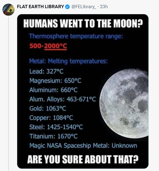 More FE lies. In space, without an atmosphere, 2000°C doesn’t mean anything like it does here on Earth.
It describes the kinetic energy of a few stray, tiny particles, not usable heat. There’s not even enough matter to roast a marshmallow.
No air = no conduction.