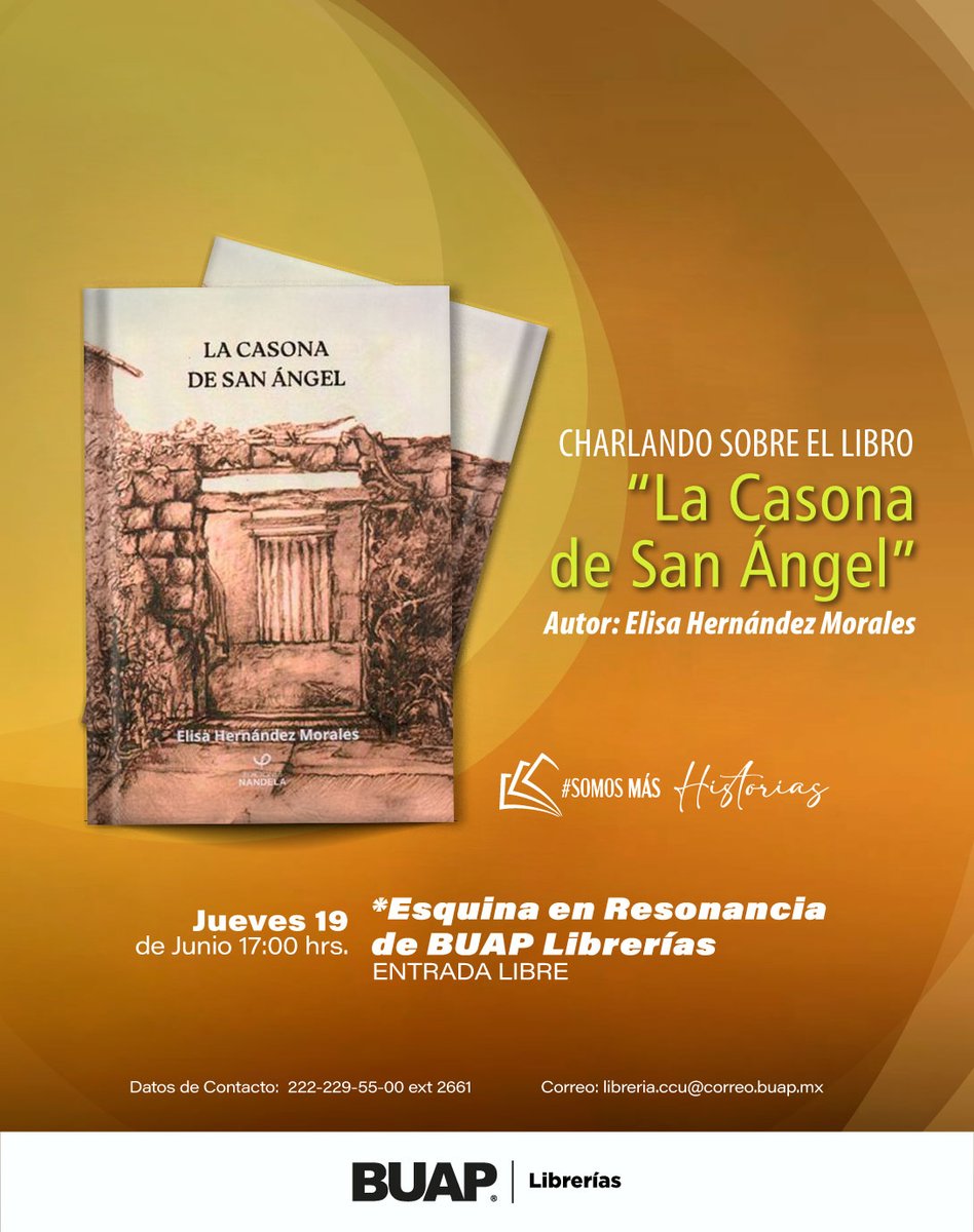 📖 "La Casona de San Ángel" lleva al lector a los caminos de melancolía del Monasterio de los Carmelitas Descalzos, ahora Ex Convento del Carmen, a través de su narrativa nos cuenta cómo los muros guardan secretos.

🥳 Ven a  BUAP Librerías
🎟️ Entrada libre