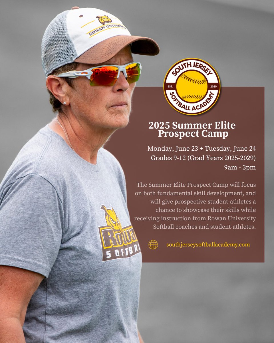 RowanUSoftball's tweet image. Registration is still open for our Summer Camp Series next week! Don’t miss this opportunity to work with coaches and players with multiple years of World Series experience!
For more info and to register, visit the link in our bio! 🦉🏆 #GoProfs #Team51 #GRIT #RowanProud