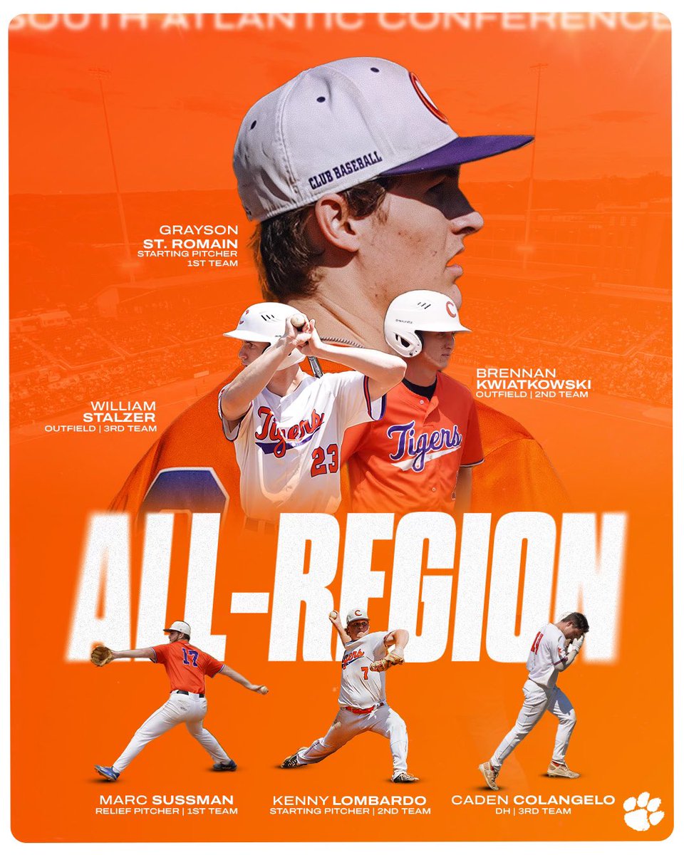 All-Region Selections 👏

6️⃣ Tigers were selected to an All-Region team! That is the second most selections of any team in the South Atlantic Conference!

—
<a href="/NCBA_Baseball/">NCBA</a>