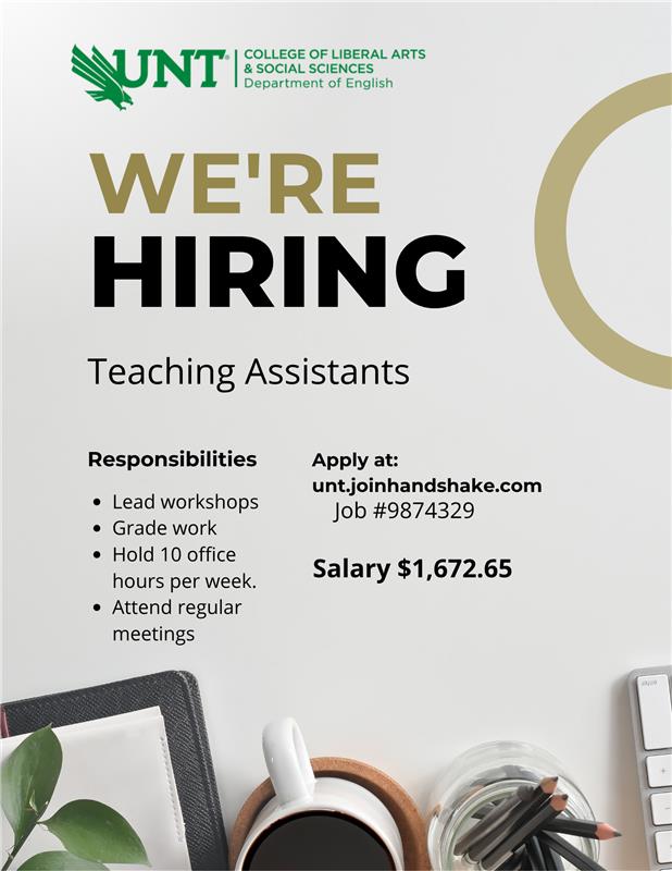 UNT Dept. of English (@untenglish) on Twitter photo 😀It's that time of year!😀 We're looking for a few dedicated graduate students to help our faculty do what they do best. Please reach out to amber.tyler@unt.edu for any questions or info about these positions. 😀It's that time of year!😀 We're looking for a few dedicated graduate students to help our faculty do what they do best. Please reach out to amber.tyler@unt.edu for any questions or info about these positions.