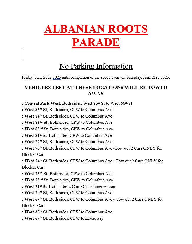 🚨 Attention No parking and traffic advisory 🚨