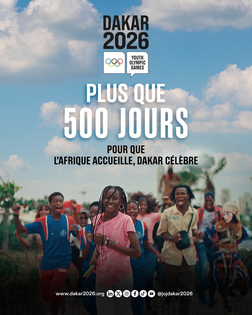 jojdakar2026's tweet photo. J-500 avant que tout ne change ⏳
500 jours pour se préparer 🚧
500 jours pour vibrer 🔥
500 jours avant que le monde ait les yeux rivés sur le Sénégal et sur l’Afrique 🌍🇸🇳
 
Dans 500 jours, le 31 octobre 2026, la cérémonie d’ouverture des Jeux Olympiques de la Jeunesse Dakar 2026 sera lancée et le Sénégal entrera dans l’histoire comme le premier pays d’Afrique à avoir accueilli un événement olympique.
 
Le compte à rebours est lancé ⏱️
 
Ci kaw ci kanam 🏁
 
#Dakar2026