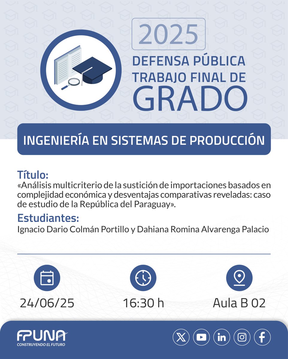 📌 Defensa Pública de Trabajo Final de Grado - Ingeniería en Sistemas de Producción

📅  Martes 24 de junio
⏰ 16:30 H
📍 Aula B02