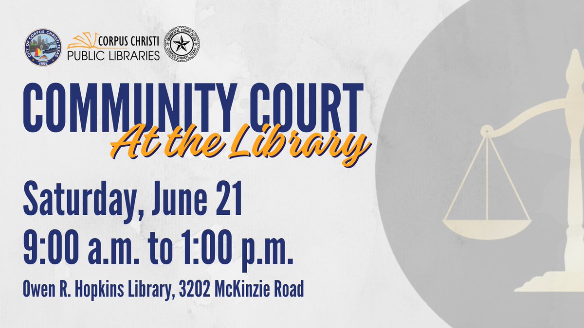 Attention working residents! If you have outstanding citations and can’t make it to the Municipal Court on weekdays, join us for Community Court at the Library on Saturday, June 21, from 9:00 a.m. to 1:00 p.m. at the Owen R. Hopkins Library, located at 3202 McKinzie Road.

For