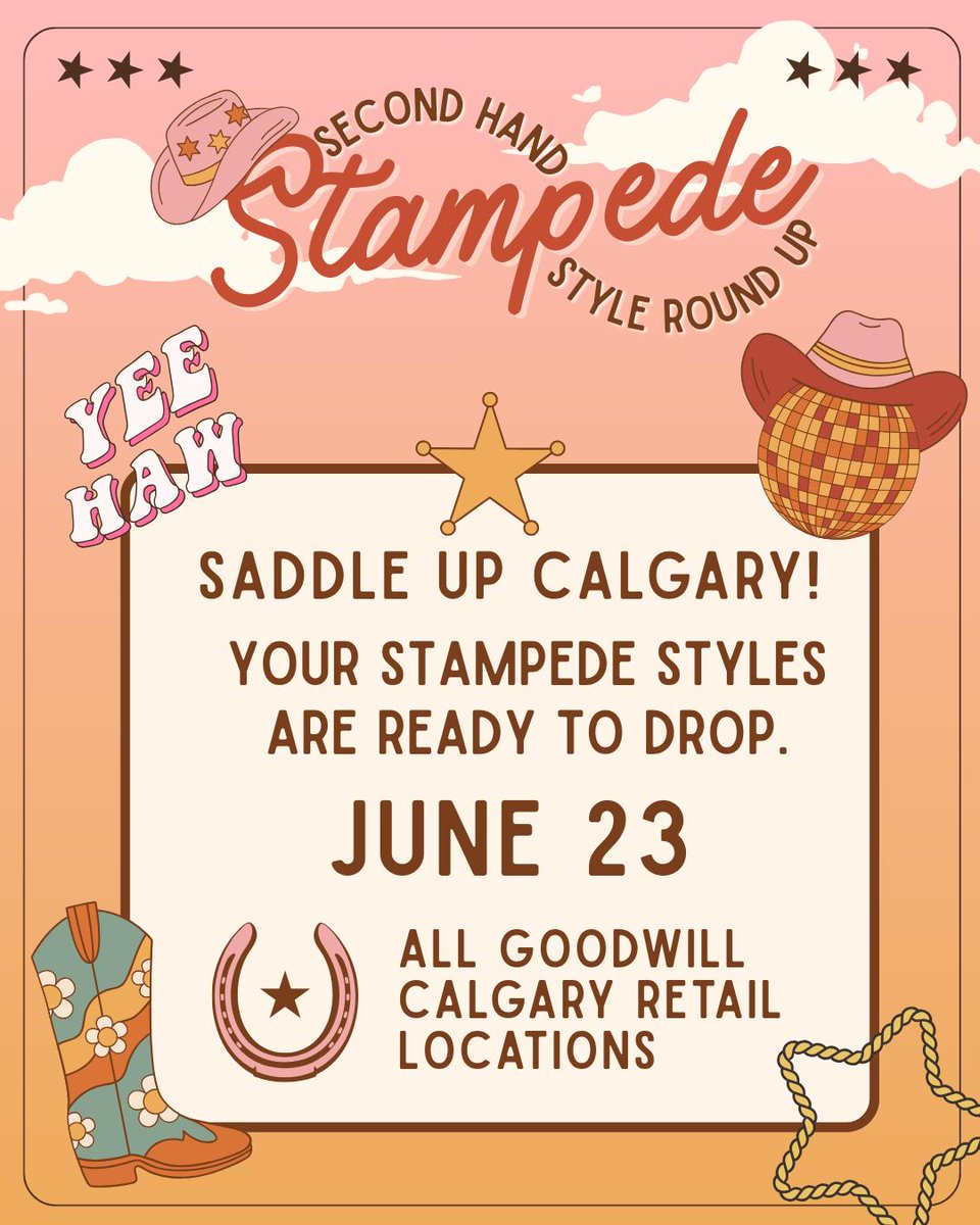 🐎 Giddy up, Calgary — Stampede szn is almost here! 🤠 Starting June 23, head to any of our Calgary retail locations for your secondhand Stampede fit that’s thrifted, unique, and totally yeehaw! 👖