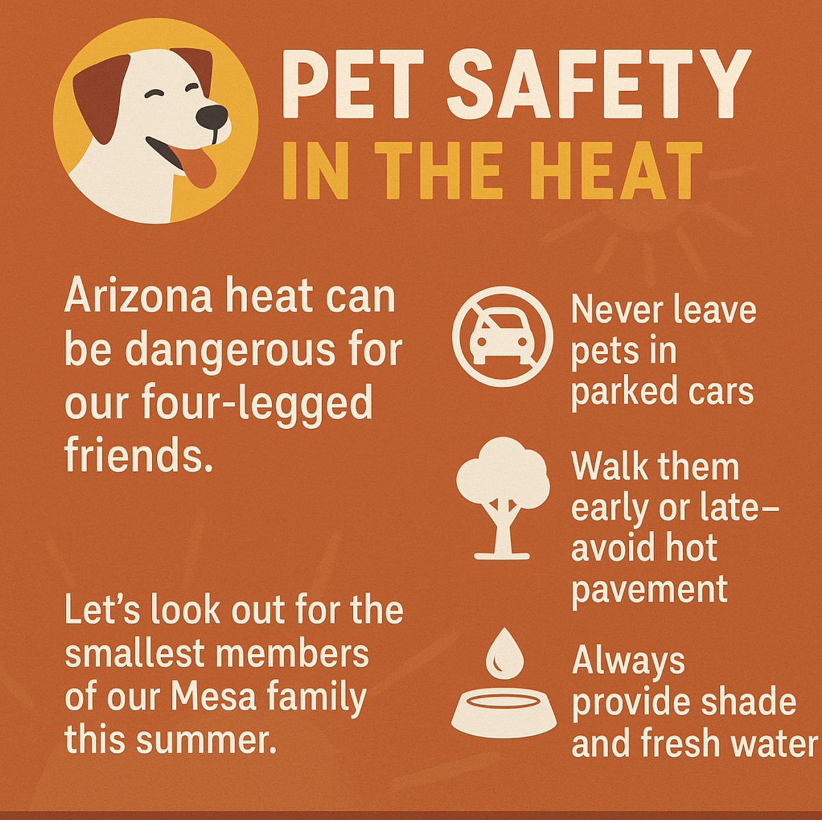 markfreemanmesa's tweet photo. Arizona heat’s no joke—especially for our animals. Dogs, cats, horses, livestock—they all need shade, cool water, and a break from the heat.

Let’s look out for the animals that count on us.

#PetSafety #MesaAZ #SummerHeat #AnimalCare https://t.co/I7lRBms9Cw