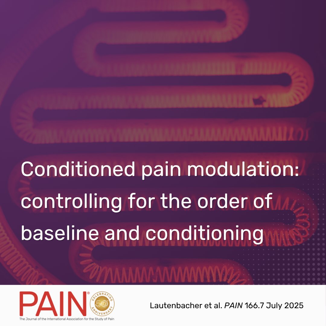 PAIN Journal (@painthejournal) on Twitter photo Lautenbacher et al. find that order effects, mainly uncontrolled in previous conditioned pain modulation (CPM) studies, are crucial for attaining positive proof of inhibitory effects in CPM protocols. Learn more in #PAIN bit.ly/3SKEYGD Lautenbacher et al. find that order effects, mainly uncontrolled in previous conditioned pain modulation (CPM) studies, are crucial for attaining positive proof of inhibitory effects in CPM protocols. Learn more in #PAIN bit.ly/3SKEYGD