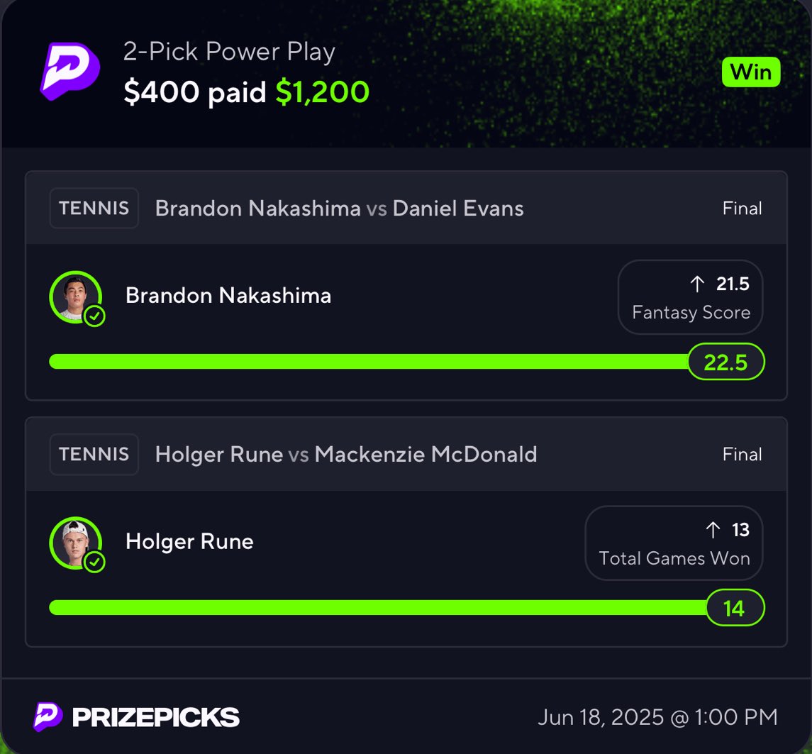 juugbets's tweet photo. BANG ✅ beautiful reads 

Let me see them green slips 👀 

Giveaway later tonight make sure to turn them notis on 

#PrizePicks #GamblingX #TennisTwitter https://t.co/eTTLClV38O