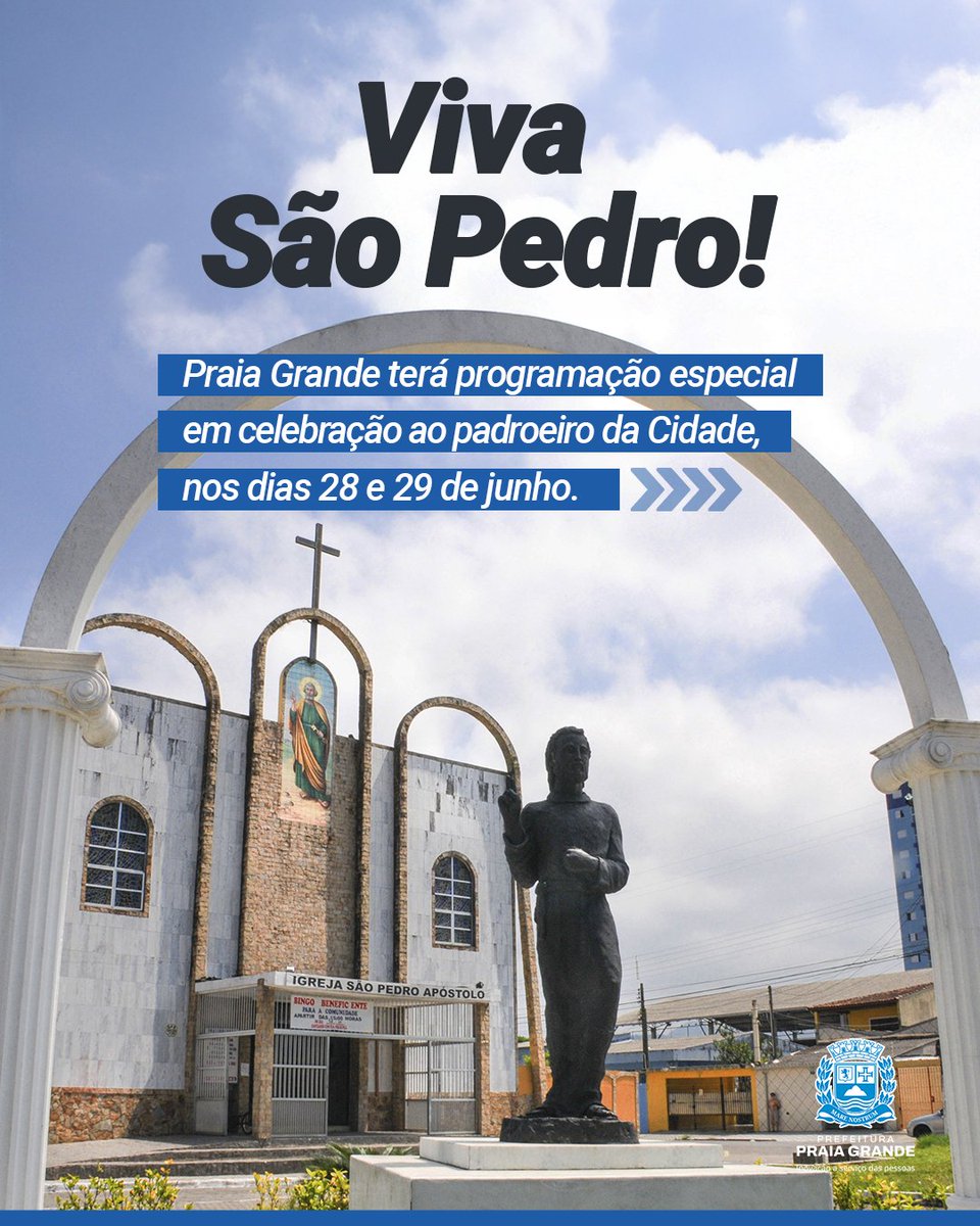 prefpraiagrande's tweet photo. Viva São Pedro! 🙌🏻

PG terá programação especial em celebração ao padroeiro da Cidade, nos dias 28 e 29 de junho. A Praça São Pedro, no bairro Caiçara, está preparando uma quermesse repleta de comidinhas típicas, apresentações musicais e missas na paróquia São Pedro Apóstolo. 😍 https://t.co/BUdIWA9Zhy