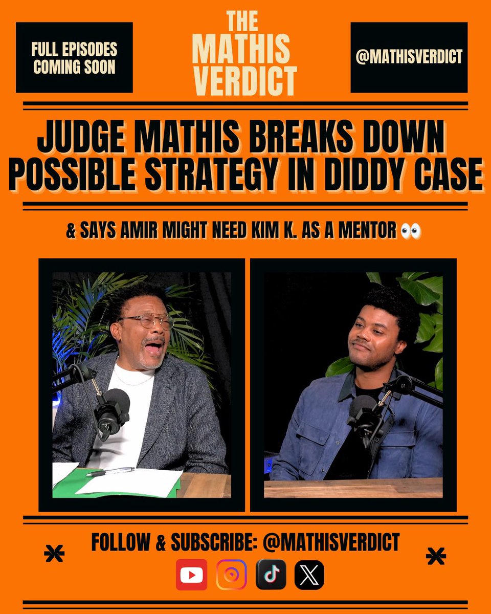 mathisfamtalks's tweet photo. Judge Mathis breaks down the possible strategy behind the Diddy case… then tells Amir to call Kim K for legal advice. 

The real verdict? The boy might need a mentor 😂

Watch both clips on @MathisVerdict 📺
#TheMathisVerdict #DiddyTrial #KimKardashian #LegalTwitter https://t.co/AxFqoG0z7w