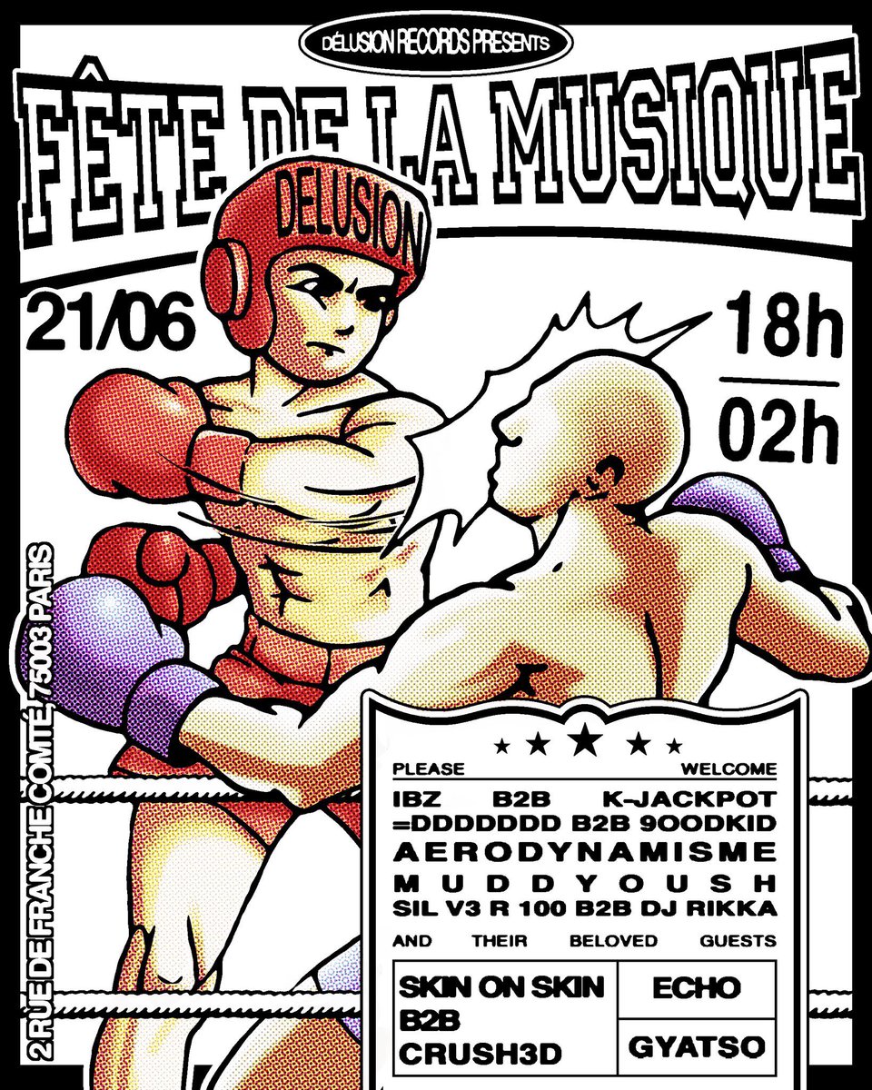 délusion records fête de la musique vol.3:
“all or nothing” 😤

2 rue Franche Comté
75003 Paris

special guests: @echompls @/gyatso @/skin0nskin @/crush.3d

electronic warfare 💣
+ special tees😘