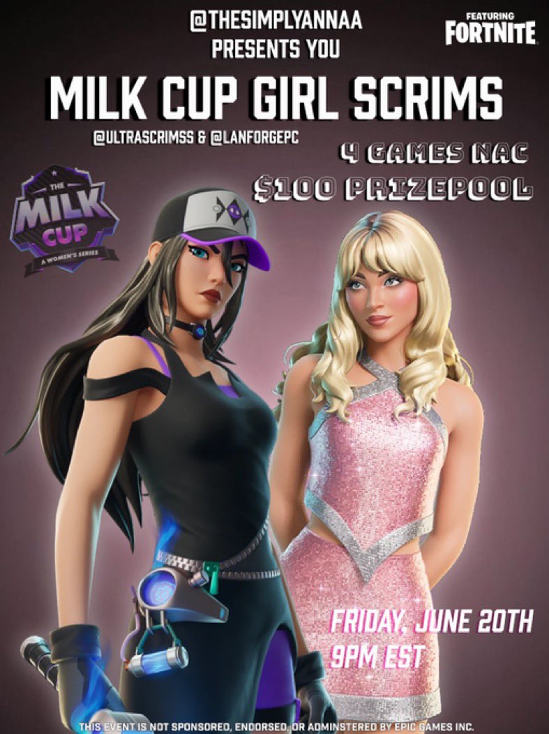 MILK CUP SCRIMS- 

friday june 20th @ 9pm EST 

where? <a href="/UltraScrimss/">Ultra Scrims</a> discord! 

discord.gg/ultrascrims join here and request roles after you verify with yunite 

4 NAC games with a $100 prizepool to leaderboard. 

thanks to <a href="/LANForgePC/">LANForge</a> for sponsoring! &amp; <a href="/bvbyylexii/">lexi</a> for the flyer