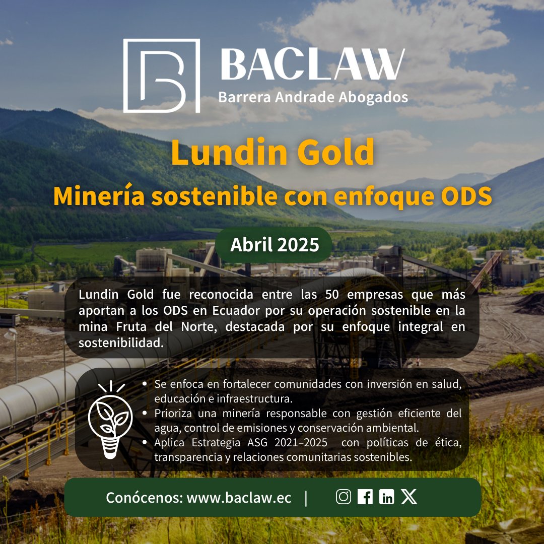 🇪🇨 Casos reales de #ESG en Ecuador:
1️⃣ Canje de deuda x naturaleza: USD 1.5B → Amazonía 🌳
2️⃣ Quiport: Aeropuerto ecológico ✈️
3️⃣ Lundin Gold: Minería con impacto ODS ⛏️
En BACLAW promovemos el cumplimiento legal con propósito.
#Sostenibilidad #BACLAW #ODS 💼🌍