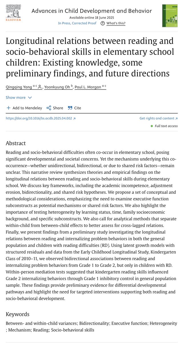 PaulMorganPhD's tweet photo. We have a new chapter examining longitudinal inter-relations. between reading achievement and internalizing problem behaviors during elementary school, led by @QingqingYang9  https://t.co/nfaIHZqec7 https://t.co/95mwdBS8he