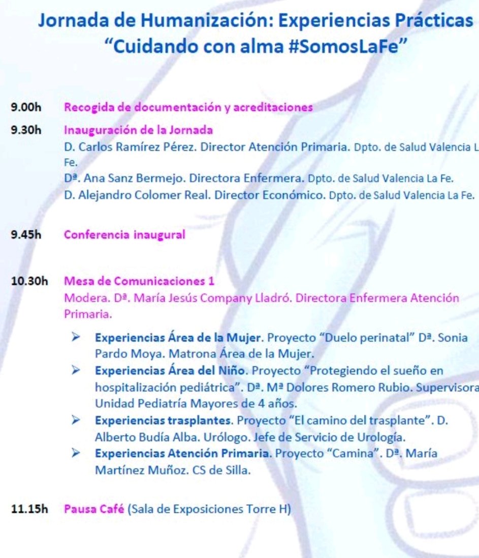 ramos_cebrian's tweet image. Ayer en la Jornada de Humanización del @HospitalLaFe presentamos nuestro proyecto en trasplante renal. 👂🏼Escuchar 🤝Acompañar 🫶🏼Cuidar con alma♥️ Enhorabuena por la iniciativa! #SomosLaFe @albertobudiaalb @UrologiaLaFe