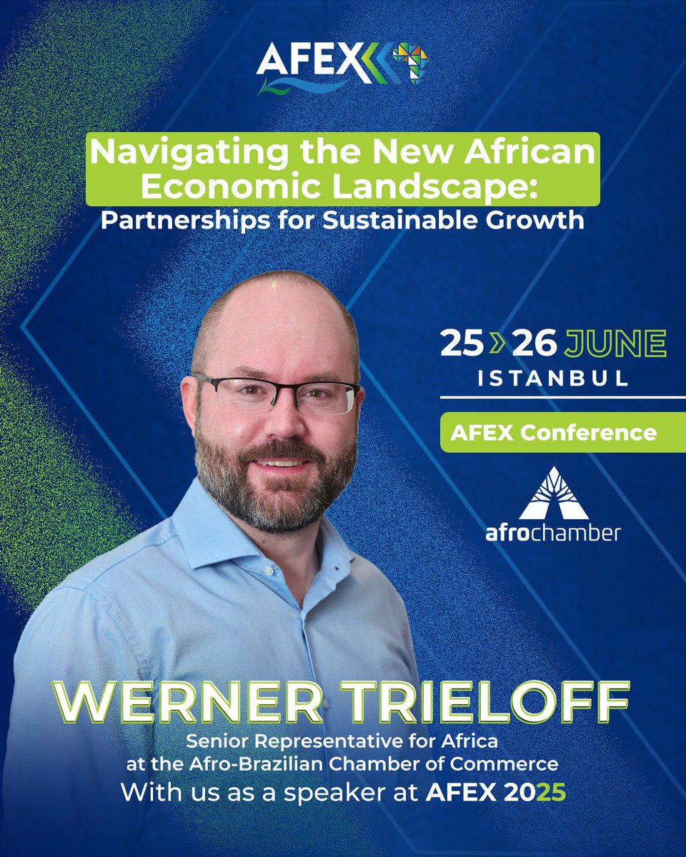 AFROCHAMBERccab's tweet photo. 🌍 A #AfroChamber participa da @AFEXTR em Istambul com delegações do #Brasil e da #África. Nosso representante @wtrieloff será palestrante no painel “Navigating the New African Economic Landscape”. Conectando continentes com 53 anos de experiência!
#AfricaBusiness #LetsTrade https://t.co/UhSXver0xs
