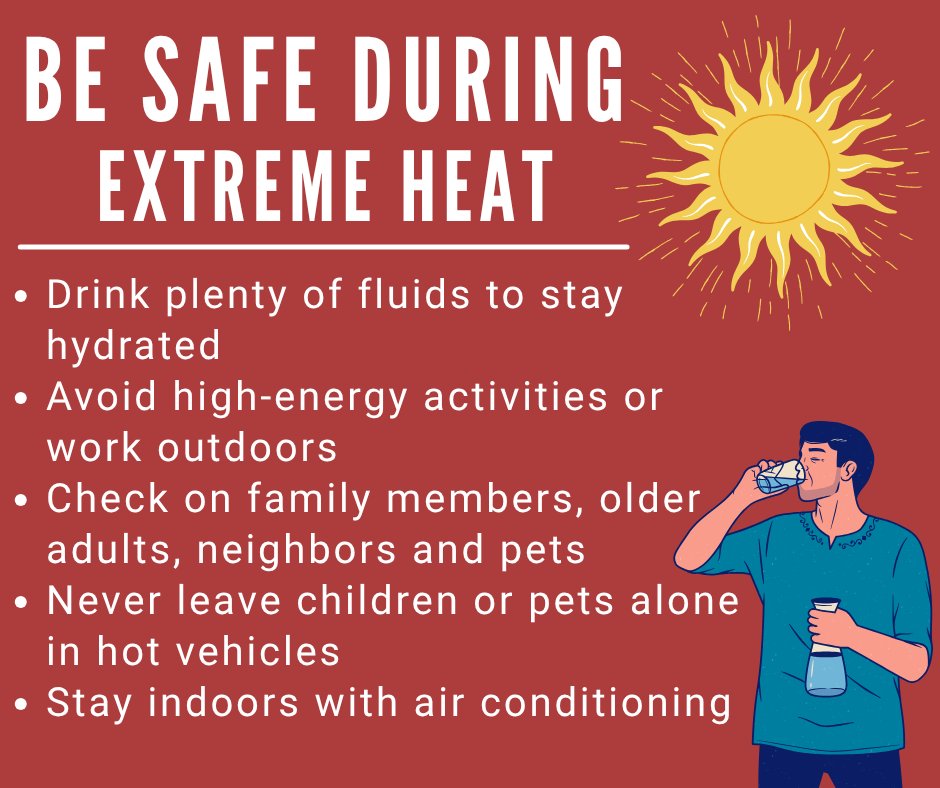 Stay safe from the extreme heat this weekend by drinking a lot of water and staying indoors. Listen to local weather forecasts to prepare.

More resources: ready.gov/heat