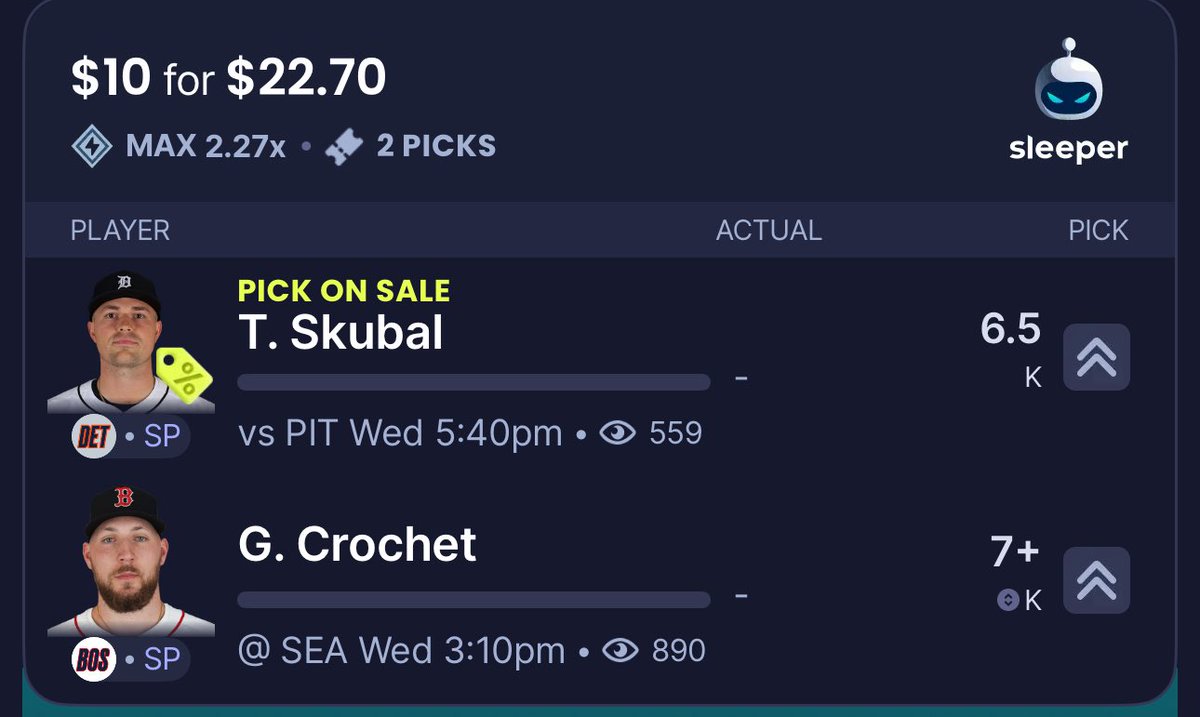 Sleeper slip with the Skubal discount💤

$100 deposit match⬇️

Sleeper.com/promo/ZROB?p=t…
Code- ZROB