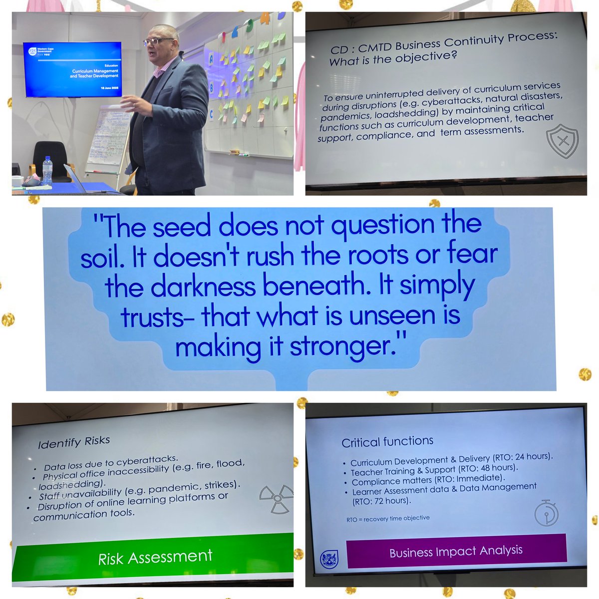 Reflection on planning is a crucial process of reviewing &amp; analyzing past plans to identify what worked well, what didn't, &amp; how to improve future planning
 Open Space Technology 
 Co- creating Agendas 
 Self Reflection is Self Care
BCP: Bus Cont Plans <a href="/WCEDnews/">WCEDNews</a>
<a href="/teachingconnect/">Juan Benjamin</a>
